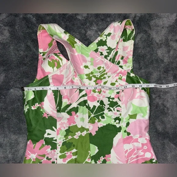 TALBOTS Cross Front Sleeveless Floral Linen Dress in Green & Pink Size 8 - Picture 2 of 6